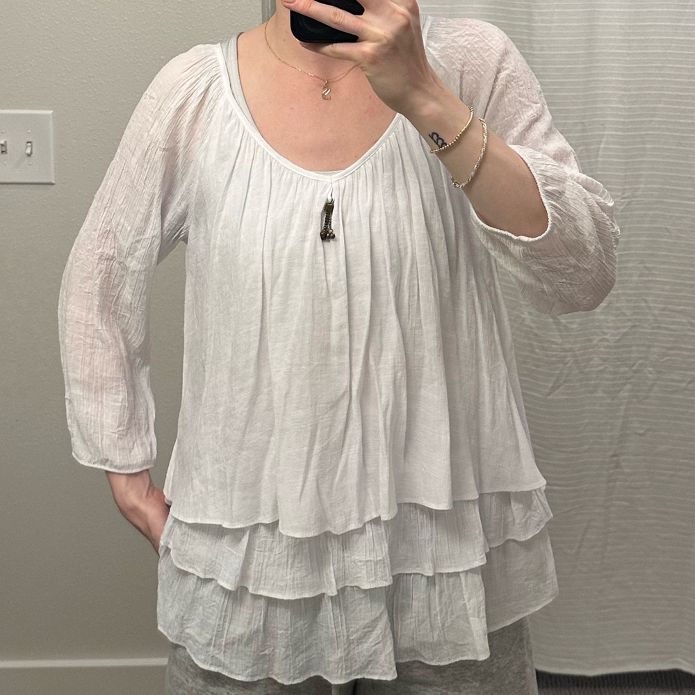 Joseph Ribkoff White Layered Ruffle Blouse - Picture 5 of 5
